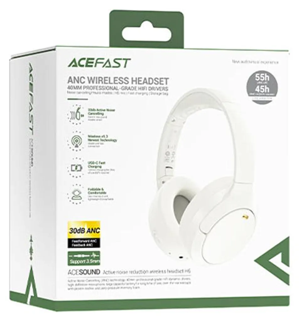 Casque audio Bluetooth 5.3 avec réduction de bruit active H6 blanc