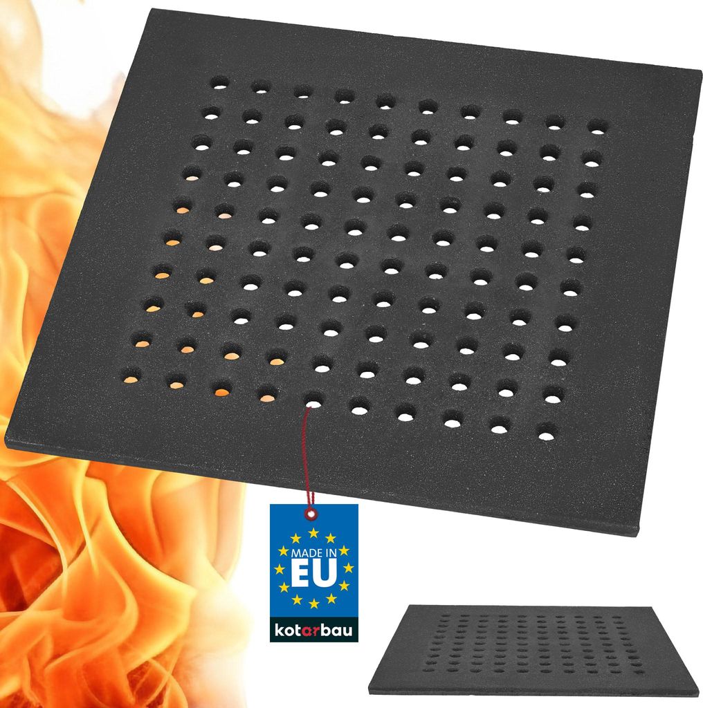 KOTARBAU Gusseisen Kaminrost 40 x 40 cm Kaminofen Rost Ascherost für Kaminöfen Ofenrost Massiv & Robust Gussrost Eckig