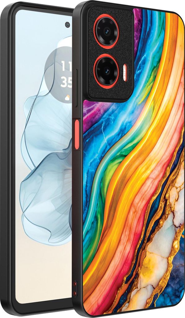 Smartphonica Handyhülle geeignet für Motorola Moto G04 - G24 - G24 Power - E14 mit Regenbogen Gold Marmor Print - TPU Backcover Case Regenbogen G...