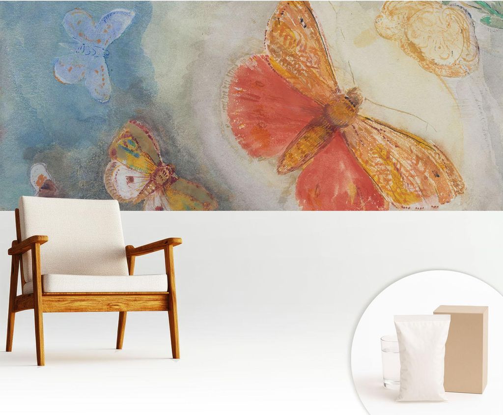 Fototapete - 250x104 cm - Tapete - Wandtapete - Wandbilder - Dekofolie - Tapete Folie - Wand - Dekoration - Wohnzimmer - Bunte Schmetterlinge