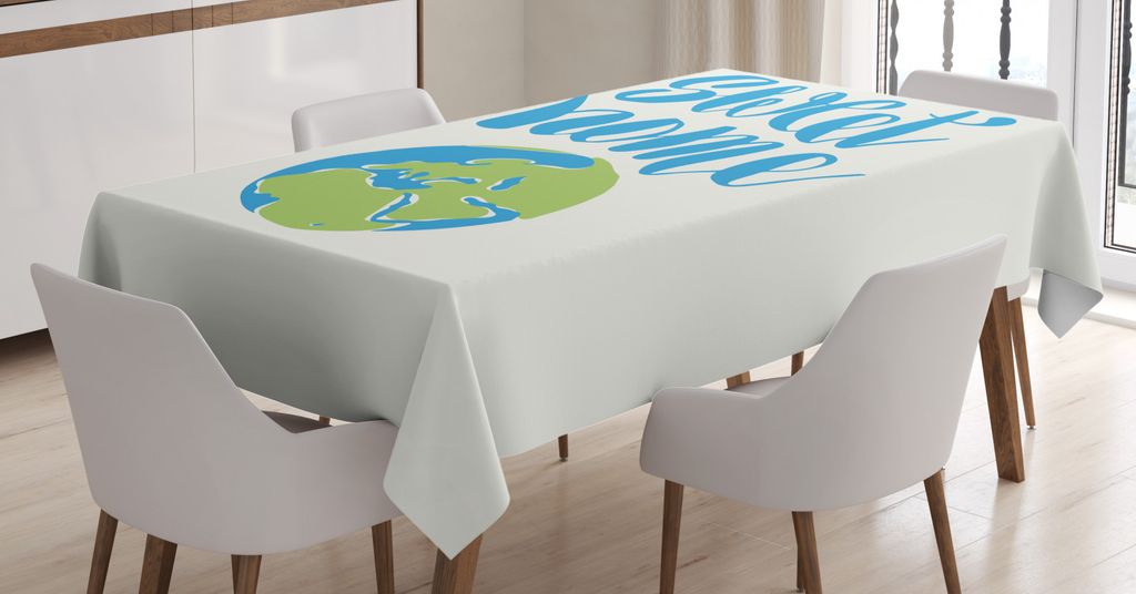ABAKUHAUS Zitat Tischdecke, Startseite Cartoon Erdkunst, Personalisierter Druck Klare Farben ohne Verblassen Waschbar für Außen Bereich, 140 x 20...