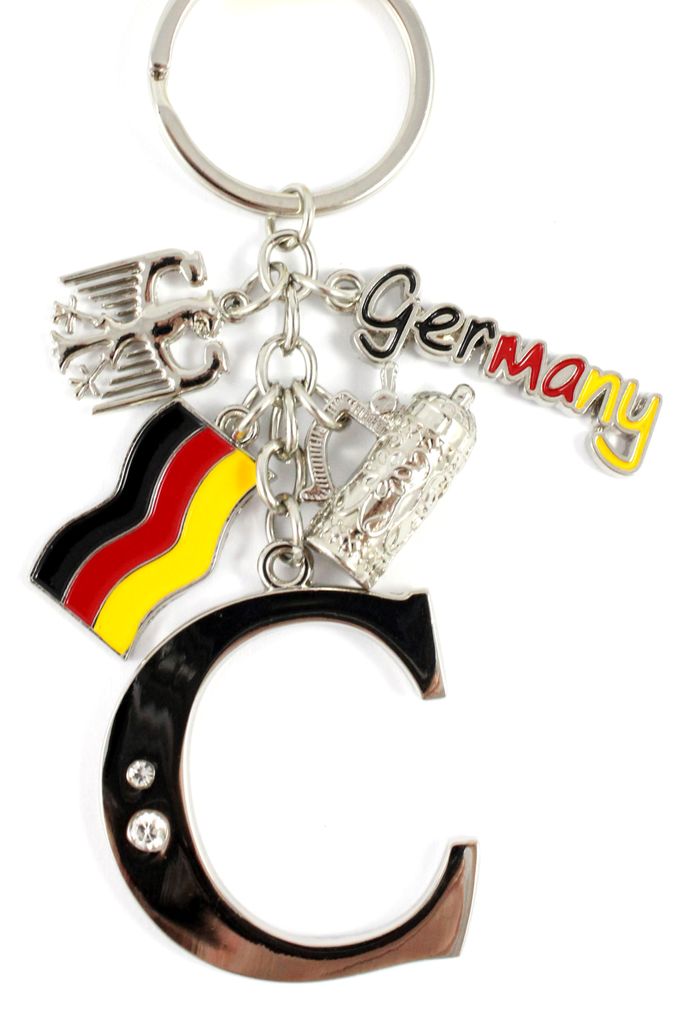 Schlüsselanhänger "C" H.: 11cm Buchstaben/Letter/Initalien/Alphabet/ABC mit Glitzersteinen & Charms Bierkrug/Adler/Deutschland-Fahne/Germany