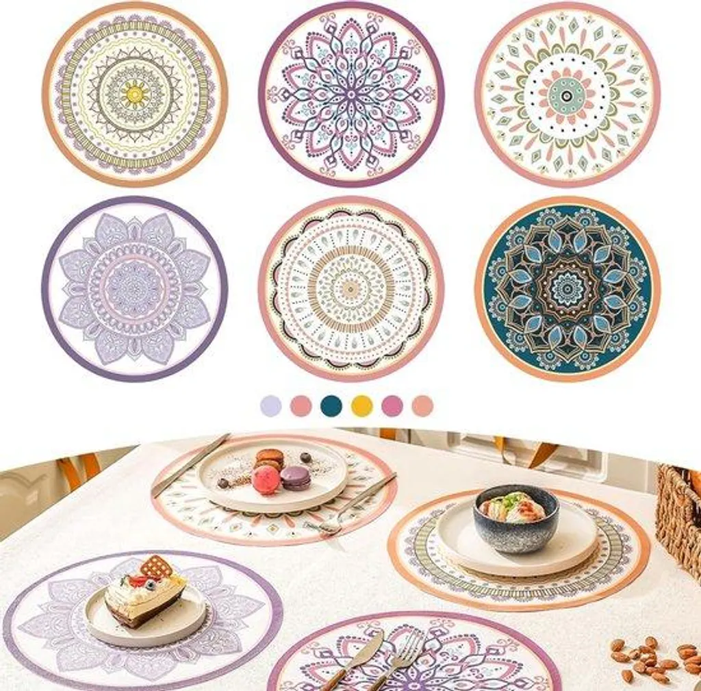 Set de table anti-tache en vinyle bohème contre la chaleur et les rayures