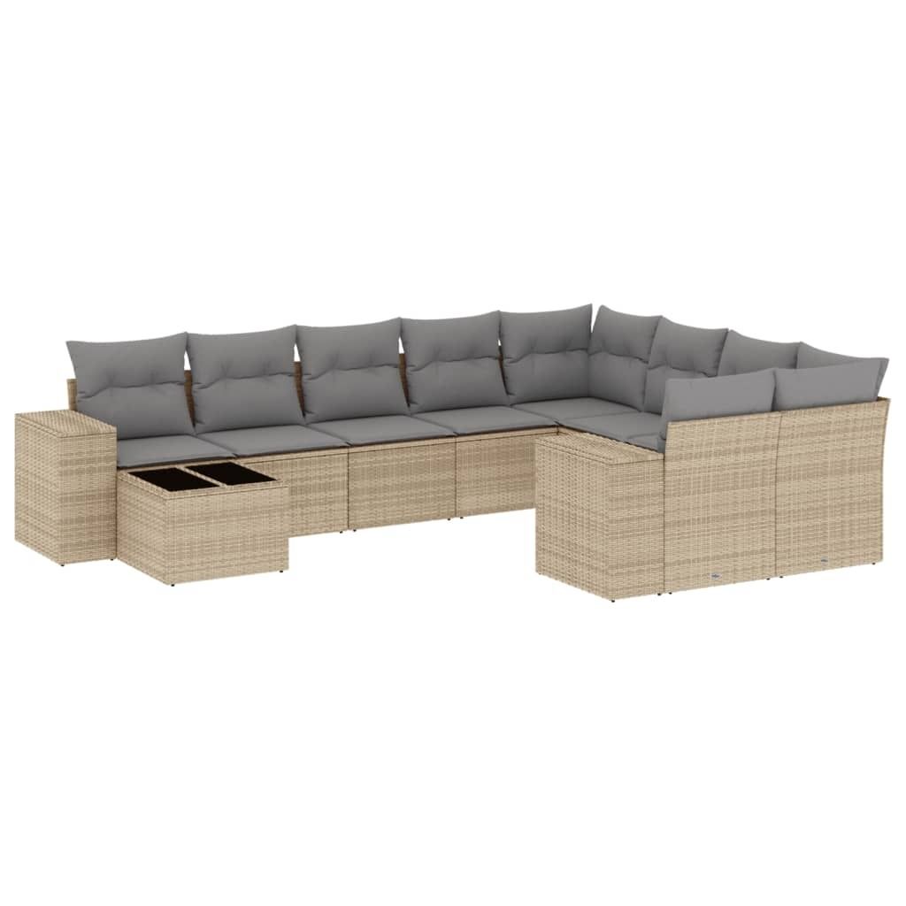 vidaXL 10-tlg. Garten-Sofagarnitur mit Kissen Beige Poly Rattan