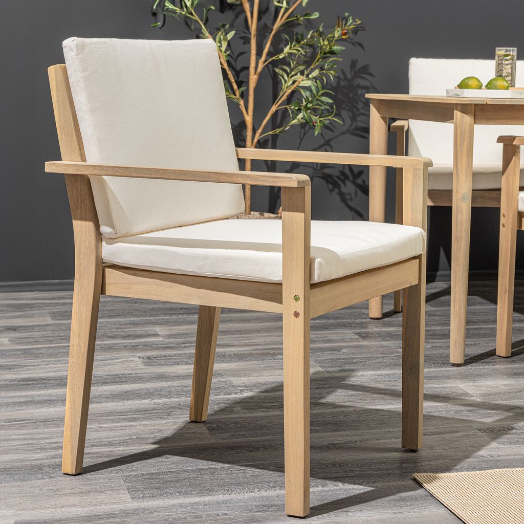 riess-ambiente Massiver Gartenstuhl KOPENHAGEN natur Akazienholz beige Outdoor inkl. Kissen Balkonstuhl Terrassenstuhl Holzstuhl Stuhl
