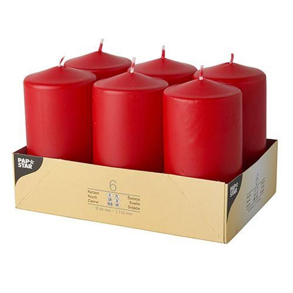 Papstar Stumpenkerzen Ø 60 mm 115 mm rot, 4 x 6 Stück Produktbild 
