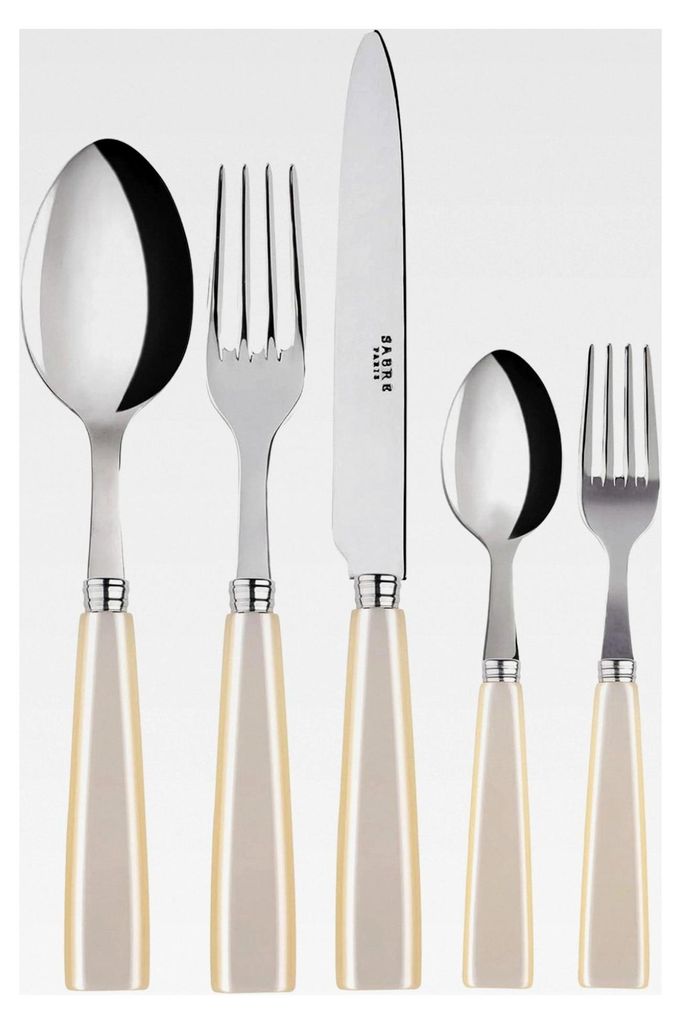 Tafelbesteck, 5-teilig - Icône - Messer, Gabel, Esslöffel, Teelöffel & Kuchengabel - Edelstahl & Acryl - Spülmaschinenfest - Perlenfarbe