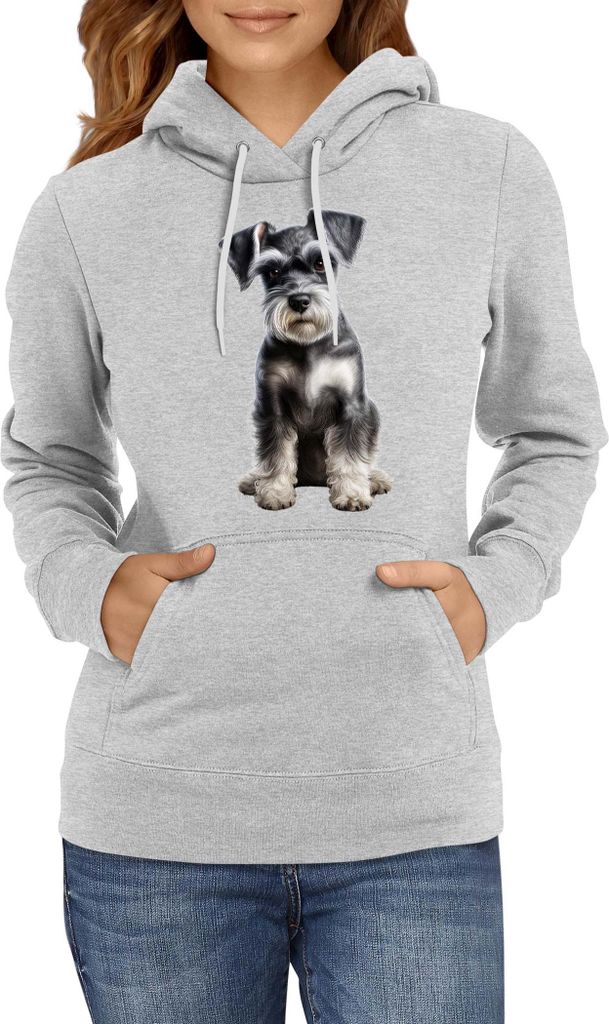 Damen Kapuzenpullover Dogs Breeds Miniature Schnazuer Dog Breed 006, Lady S / Grau