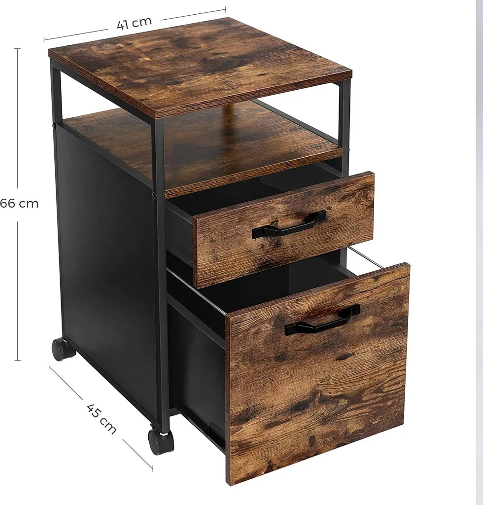 Caisson de bureau mobile à roulettes, 2 tiroirs, finition rustique - 8