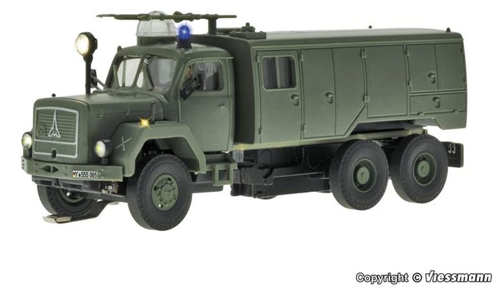 Viessmann 8065 - H0 Feuerwehr MAGIRUS DEUTZ 3-achs mit Rundumleuchte, Militär, Basis, Funktionsmodell - Neu