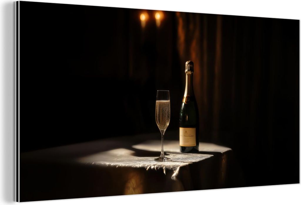 MuchoWow Wanddekoration Metall Metallbild Wandkunst 80x40 cm Prosecco - Seifenblasen - Atmosphäre - Schnaps MuchoWow Aluminium Gemälde - Wanddeko...