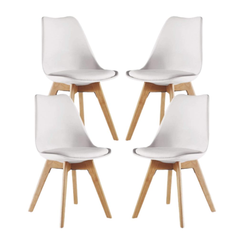 Ensemble de 4 chaises de salle à manger Lorenzo avec siège élégant en similicuir et pieds en bois massif - Blanc