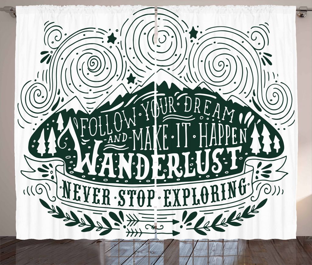 ABAKUHAUS Abenteuer Rustikaler Vorhang, Folge deinem Traum, Wohnzimmer Universalband Gardinen mit Schlaufen und Haken, 280 x 225 cm, Dunkelgrün Weiß