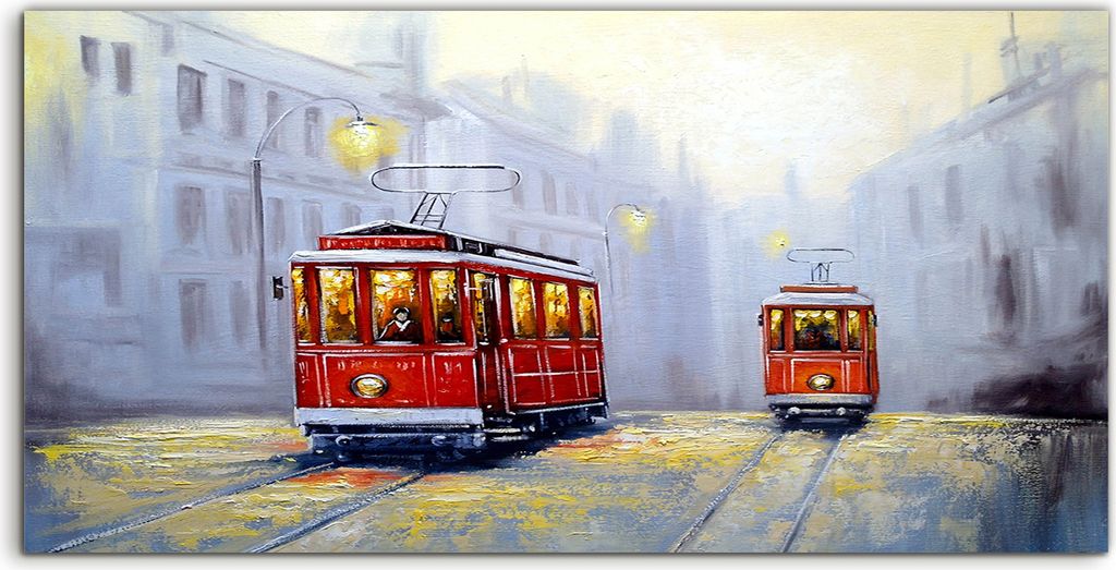 Coloray Spritzschutz aus Glas 140x70 Wandkunst Küchenrückwand Kunstdruck Malerei Straßenbahn Zug Stadt