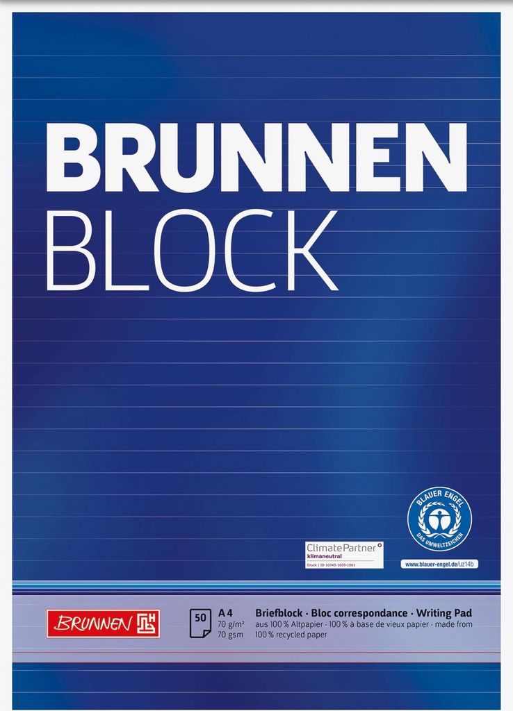 BRUNNEN Briefblock RCP 105261701 DIN A4 50Blatt liniert Produktbild 