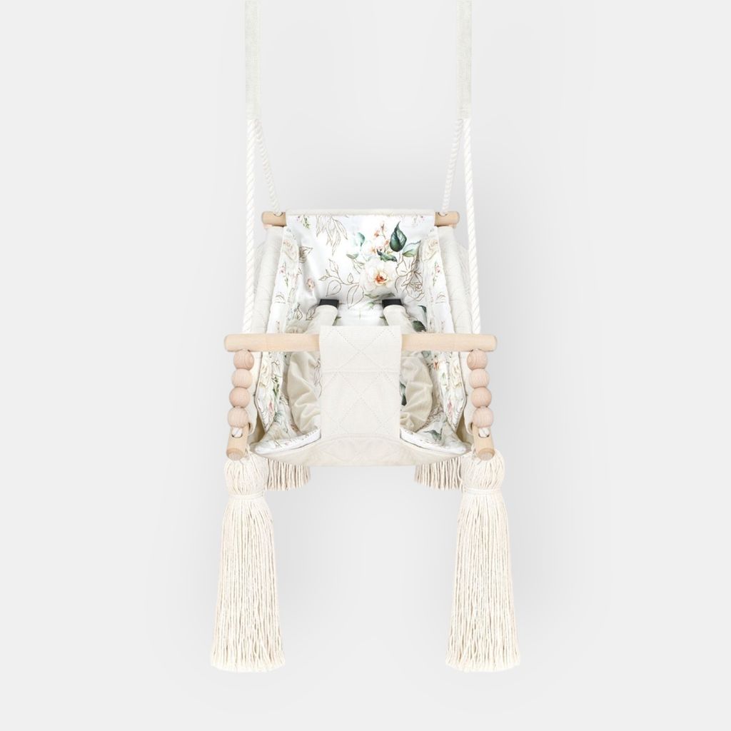 3-in-1 Babyschaukel aus Holz beige – mit Sicherheitsgurt & Produktbild 