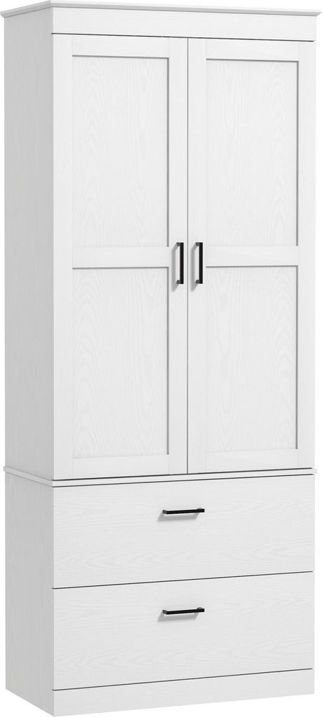 Freistehender Küchenschrank mit verstellbaren Regalen und zwei breiten Schubladen für Wohnzimmer, Küche, Weiß