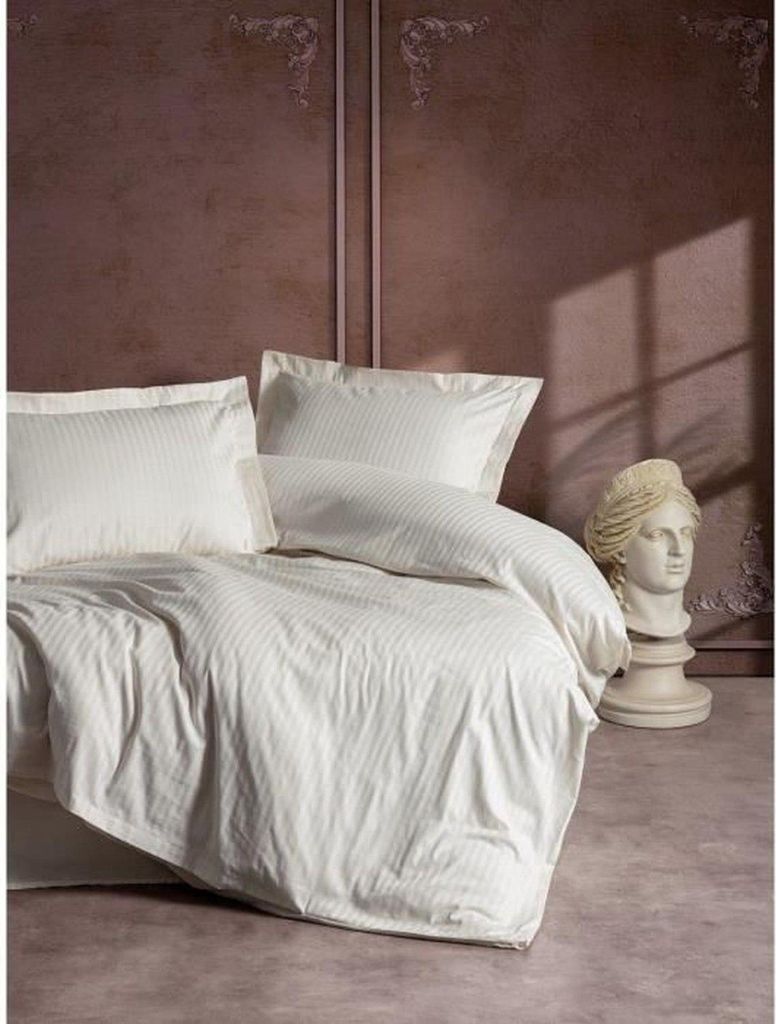 L'Essentiel Linge de Maison, Stripe - Ecru, Ekru, Satin-King-Bettbezug-Set (FR), 100 % Baumwollsatin, 240 x 220 cm
