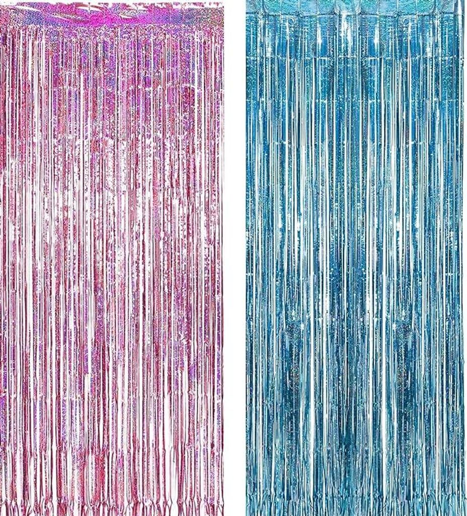 2 Stück Lametta Vorhänge Rosa Blau Glitzer Hintergrund Produktbild