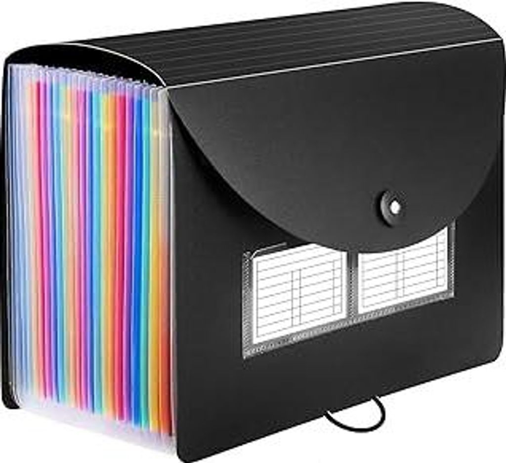 Dokumentenmappe A4 mit Deckel, Sortiermappe Fächermappe Bunte Datei Organizer Ordner, Schreibtisch Organizer mit 24 Fächern für Home- oder Office