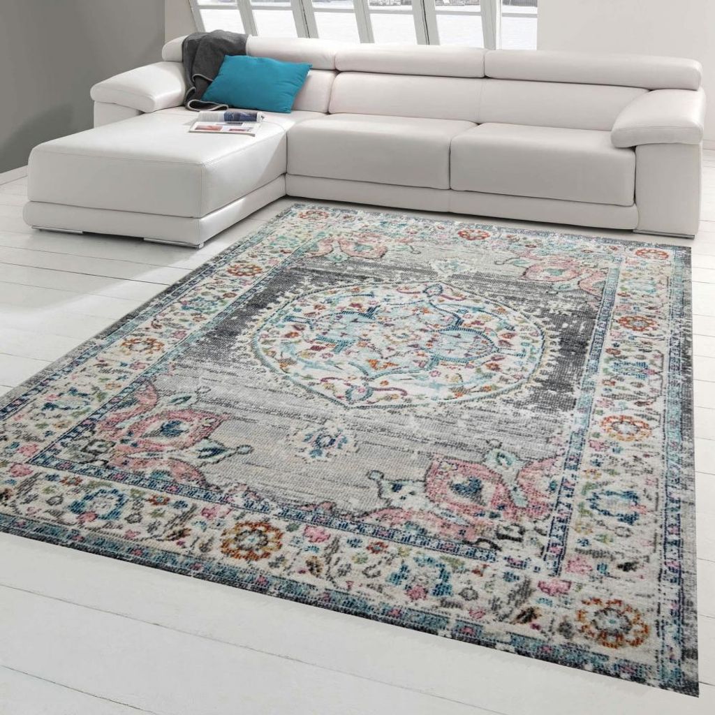 Teppich Orient Teppich Outdoor Wohnzimmerteppich Vintage in grau blau Größe - 160 x 230 cm