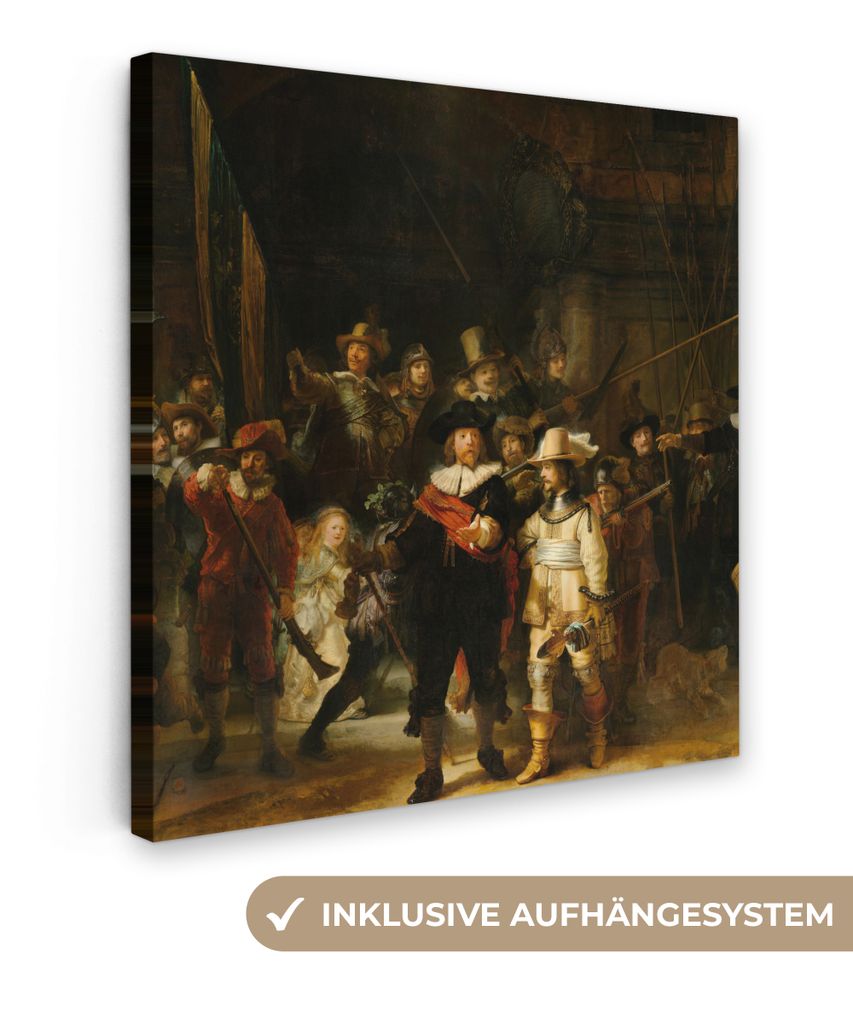 MuchoWow - Leinwandbilder - Die Nachtwache - Gemälde von Rembrandt van Rijn, Wandbild, Wanddeko Bilder Wohnzimmer, 50x50 cm