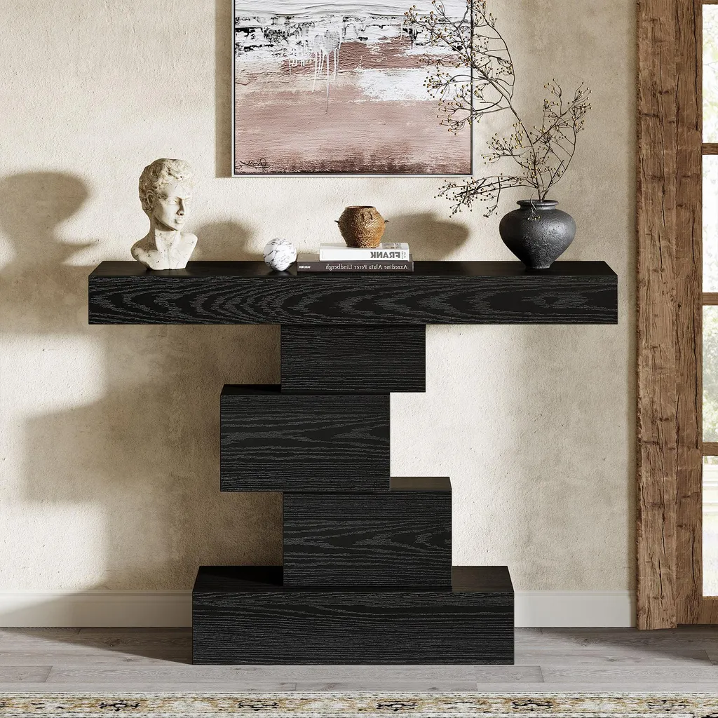 Table d'entrée design avec socle géométrique stable et plateau 108 cm - 12