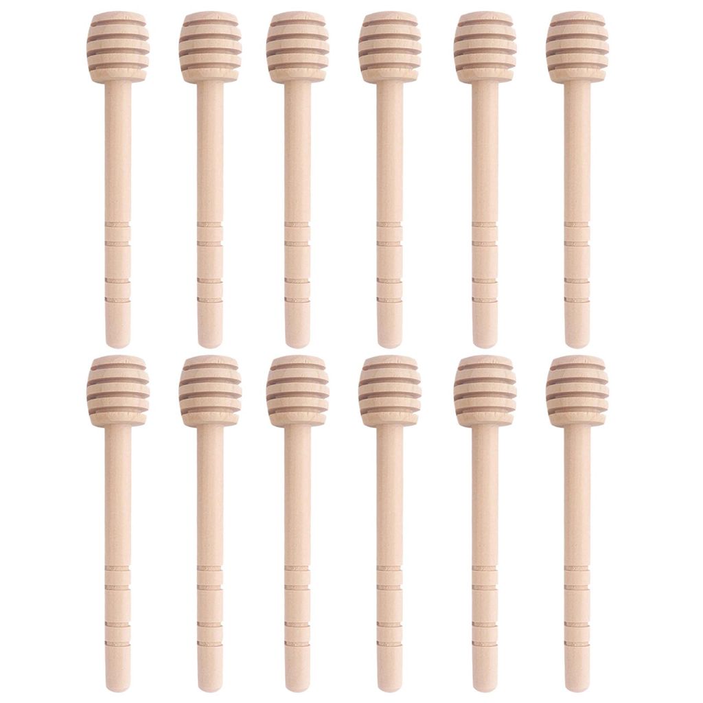 12 Stück Rillen Design Lebensmittelqualität Honiglöffel gute Griffigkeit zum Rühren von Mini-Holz-Honig-Rührstäbchen n-10cm