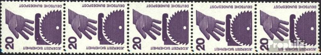 Briefmarken BRD (BR.Deutschland) 1971 Mi 696A Rc Fünferstreifen mit grüner Zählnummer postfrisch Unfallverhütung