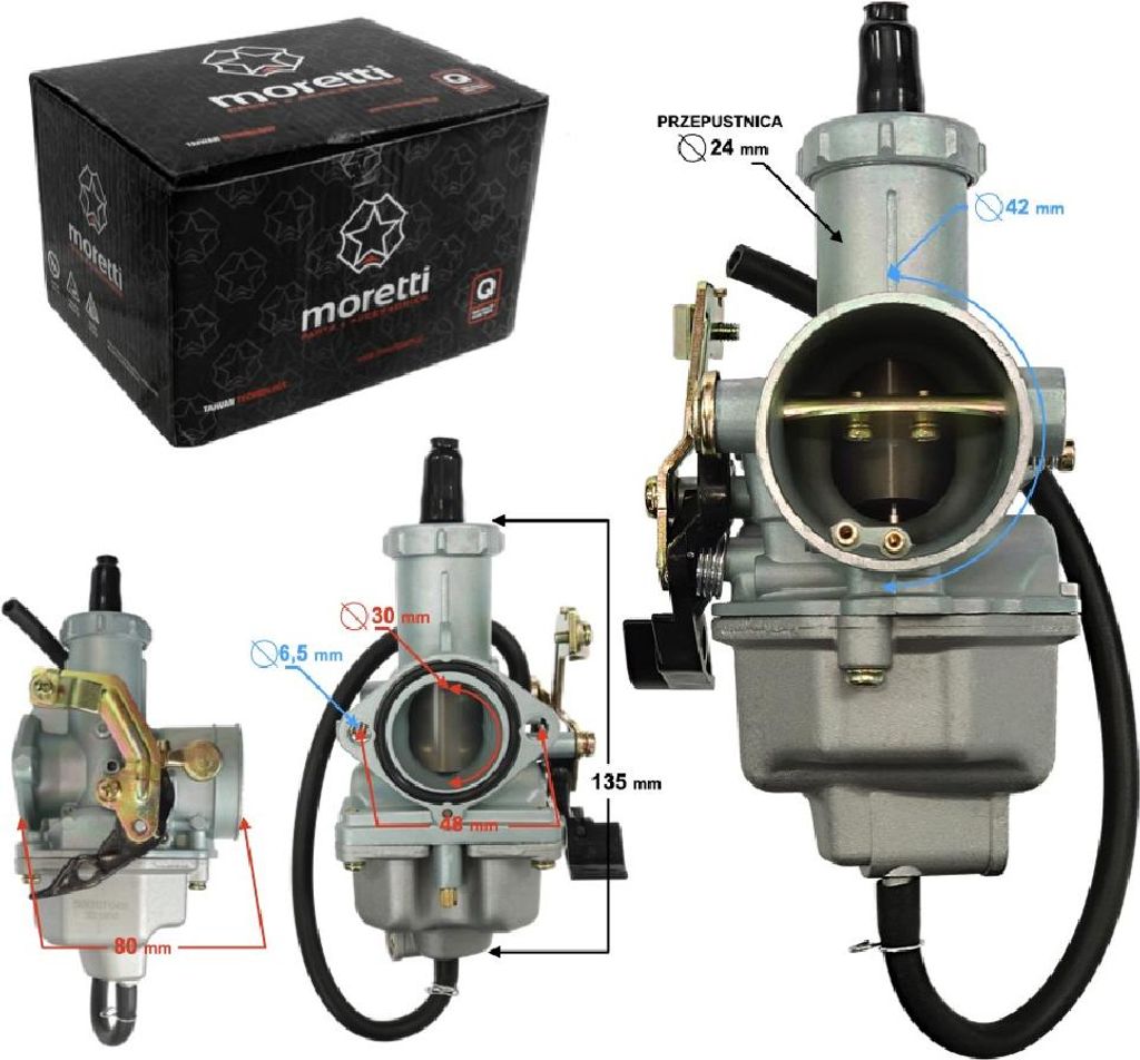 Gaźnik Moretti Pz30 250Cc 4T, P.24 Mm, Ssanie Na Linkę Zdjęcie produktu 