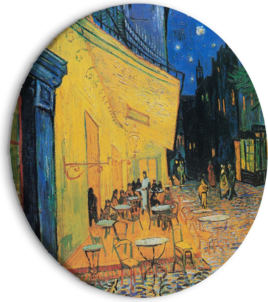 Italienischer Leinwand Rundes Bild - Café Terrace at Night, Vincent Van Gogh - View of a French Street 60x60 cm Reproduktionen l-G-10029-bc-a