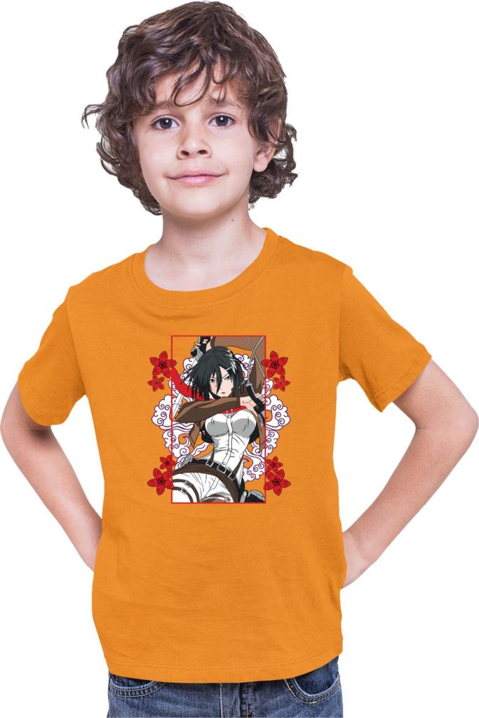 Kinder T-Shirt Japan Anime Manga Attack Anime On Titan Mikasa Ackerman 02 Mikasa Strike, 3-4 Jahr - 104 / Orange