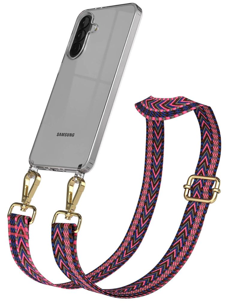EAZY CASE Handykette - Verstellbarer Trageriemen kompatibel mit Samsung Galaxy A37, Handykordel mit transparenter Silikon-Hülle, Karabiner Gold, Z...