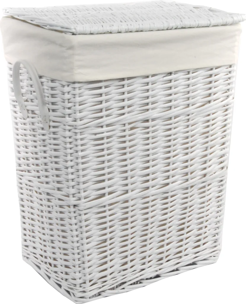 Cestino Biancheria Vimini Bianco con Coperchio 48x36x62cm Salvaspazio