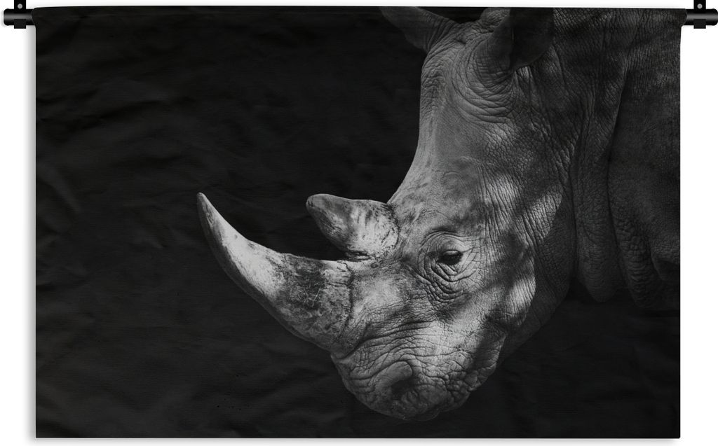 MuchoWow Wandteppich Wandbehang Rhinozeros auf schwarzem Hintergrund 60x40 cm Tapisserie Dekoration Wandtuch - Wanddekorationen