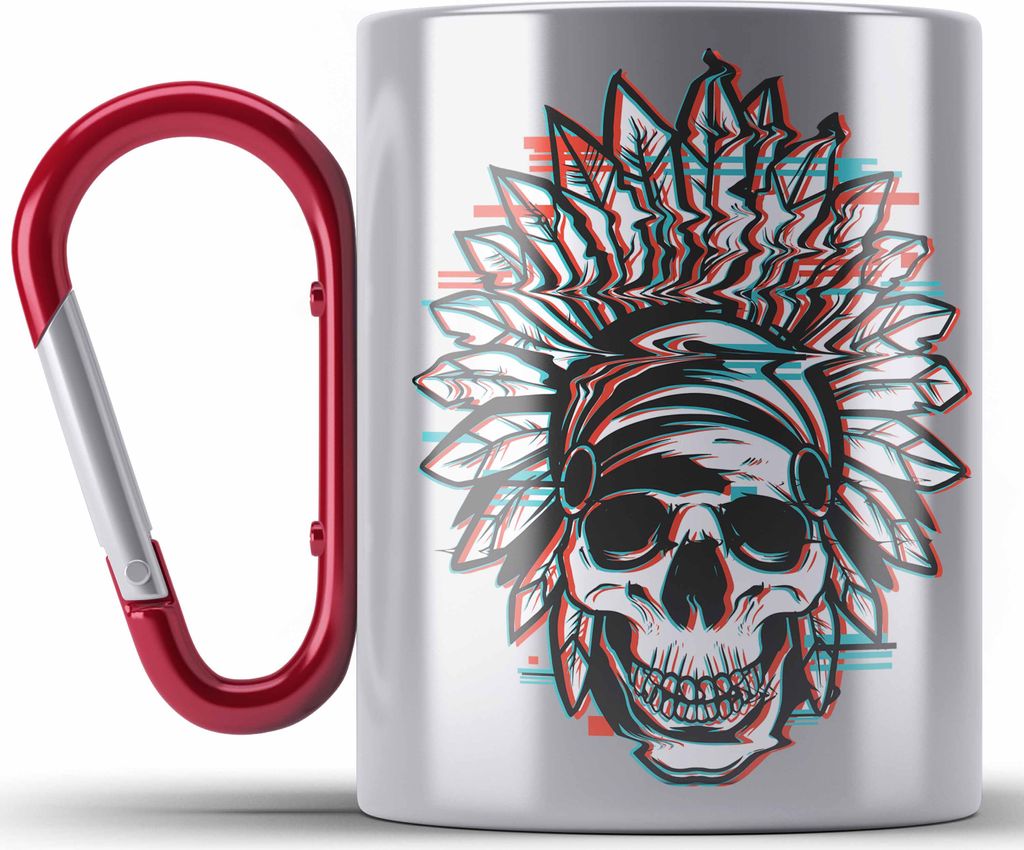 Trendation - Totenkopf Edelstahl Tasse Karabiner Kaffee Frauen Mädchen Männer Tattoo Geschenk Damen Idee Grafik Farben (Rot)