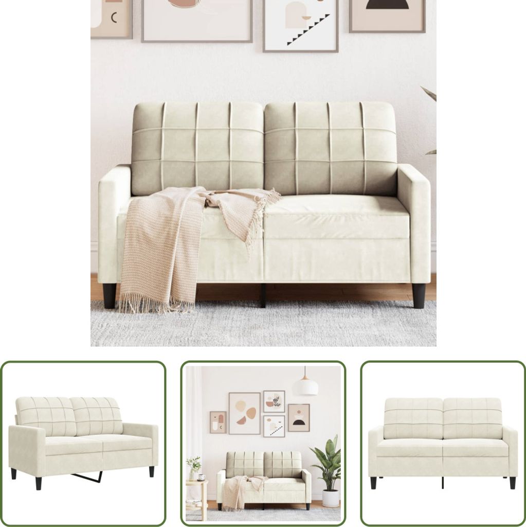 The Living Store 2-Sitzer-Sofa Creme 120 cm Samt