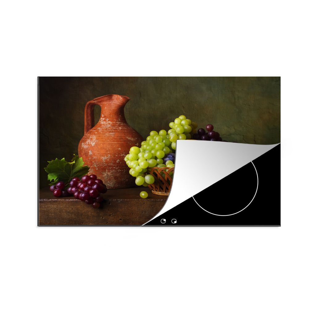 KitchenYeah Herdabdeckplatte Rustikal - Obst - Korb - Stilleben , 80x52cm, Küche Deko, Glaskeramikkochfeld Herdabdeckung, Abdeckplatte fùr Koch...