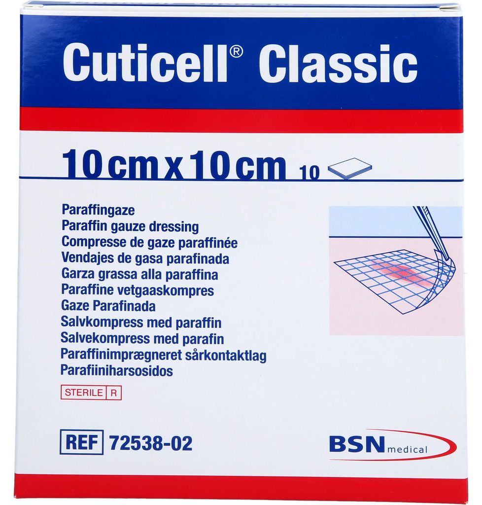 Cuticell Classic 10 x 10 cm Paraffingaze, 10 St. Wundgaze Produktbild 