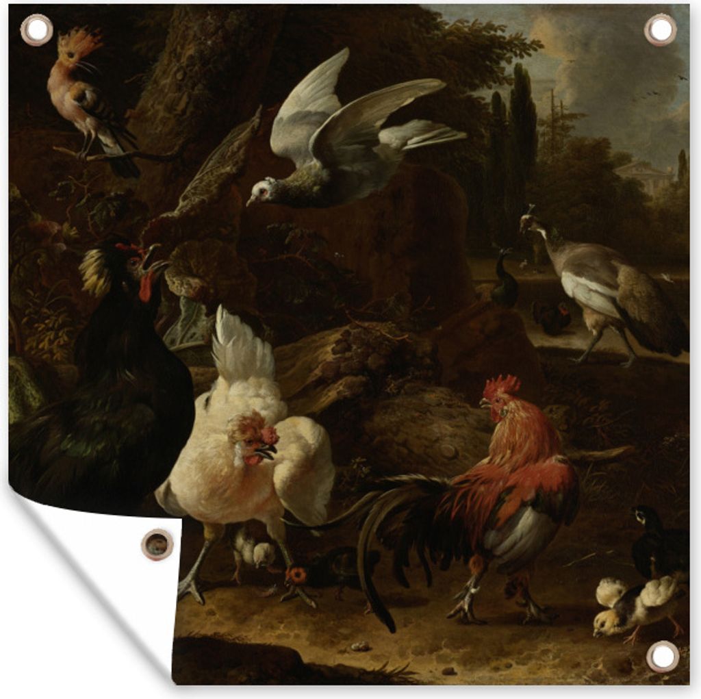 MuchoWow 50x50 cm Outdoor-Poster Gartendeko Sichtschutz Garten Poster für den Garten Vögel in einem Park - Gemälde von Melchior d'Hondecoeter