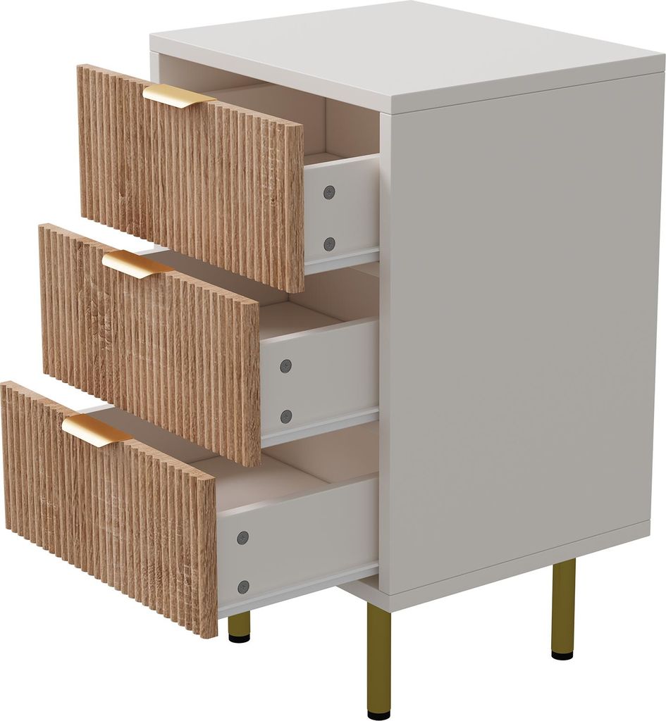 UnboxG 2er-Set Nachttische 40×40×65 cm mit 3 Schubladen, Produktbild 