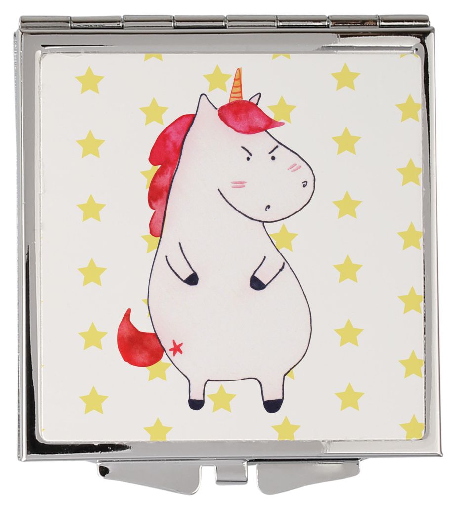 Mr. & Mrs. Panda Kosmetikspiegel Einhorn Wut - Weiß - Geschenk, Schminkspiegel klein, Klappbarer Spiegel, Unicorn, Spaß, Kleiner, Einhörner, Han...