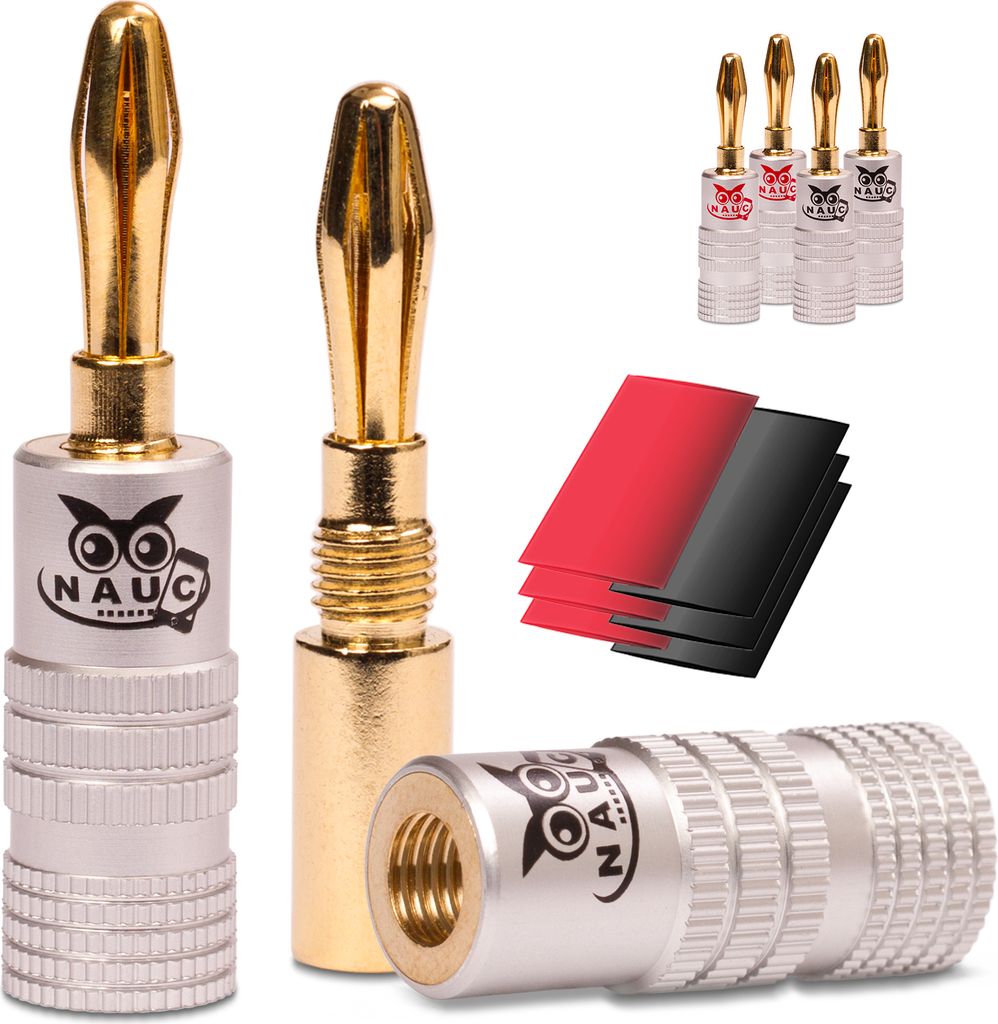 Bananenstecker 24K vergoldet Schrumpfschlauch 6x NAUC High End Steckverbinder
