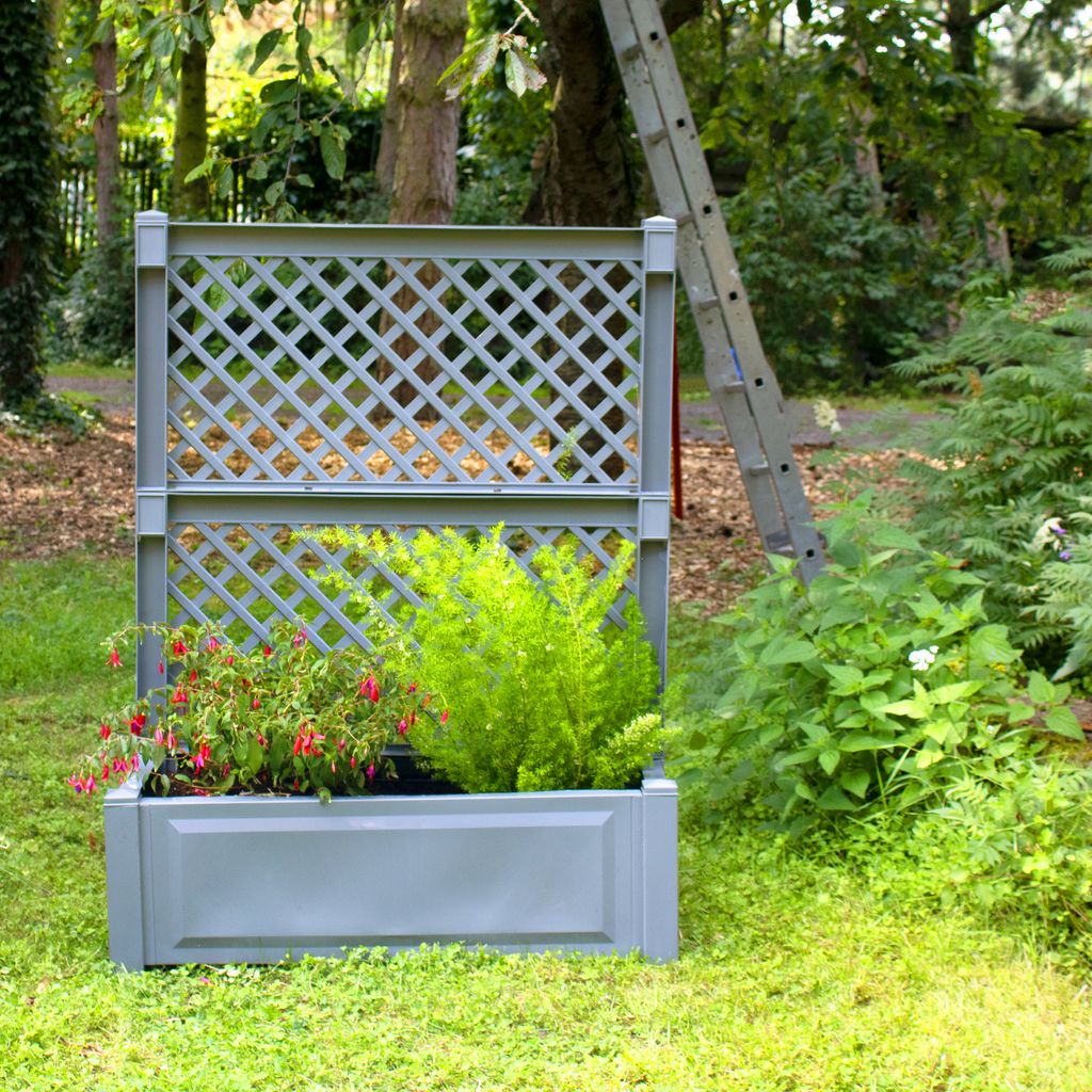 Pflanzkasten NYVIGreen 100x43x140 cm 110 Liter mit Spalier - Pflanzkübel aus wetterfestem & recyceltem Kunststoff, Farbe:Grau