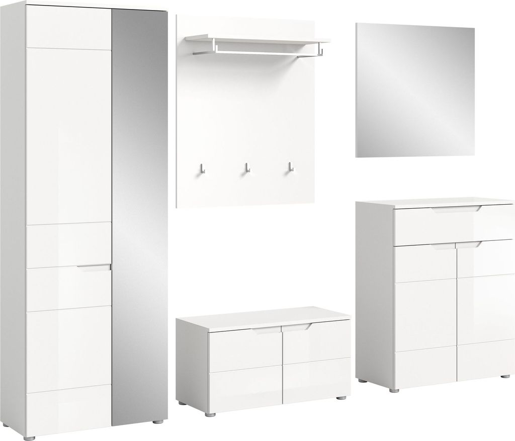 Solero Garderobenmöbel Set S3 Weiß hochglanz, weiß.