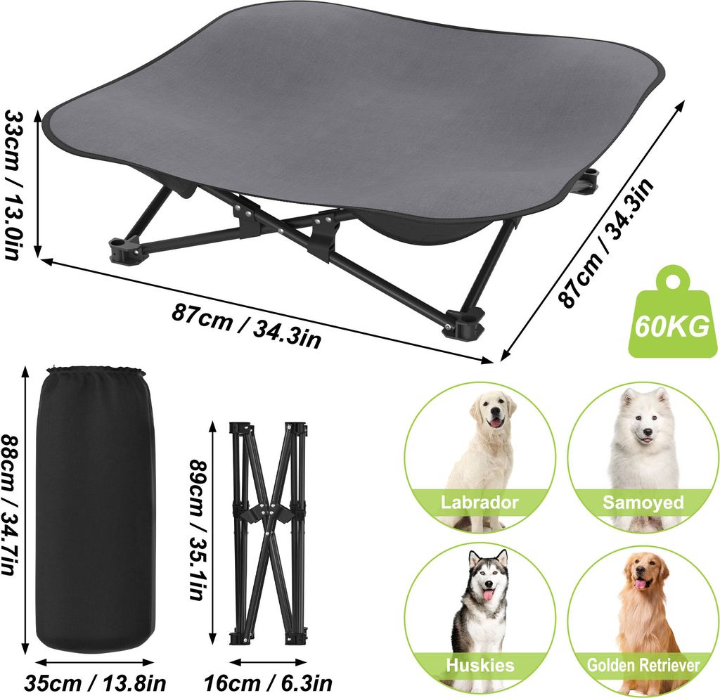 UISEBRT Outdoor Hundebett, khlend, Grau, 87 x 87 x 33 cm