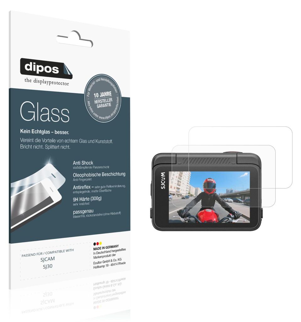 2x Schutzfolie für SJCAM SJ30 matt - Anti-Shock 9H Folie dipos Glass Kunststoffglas