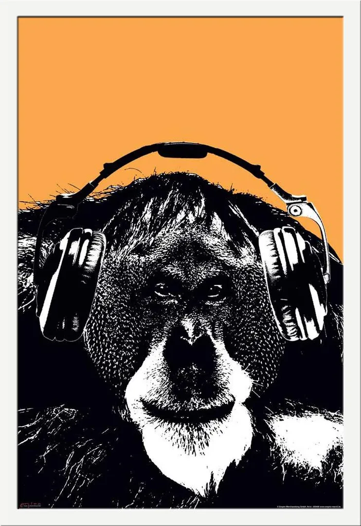 Orang Utan - Poster - Cuffie + cornice rimovibile, Shinsuke® Maxi MDF bianco, disco acrilico