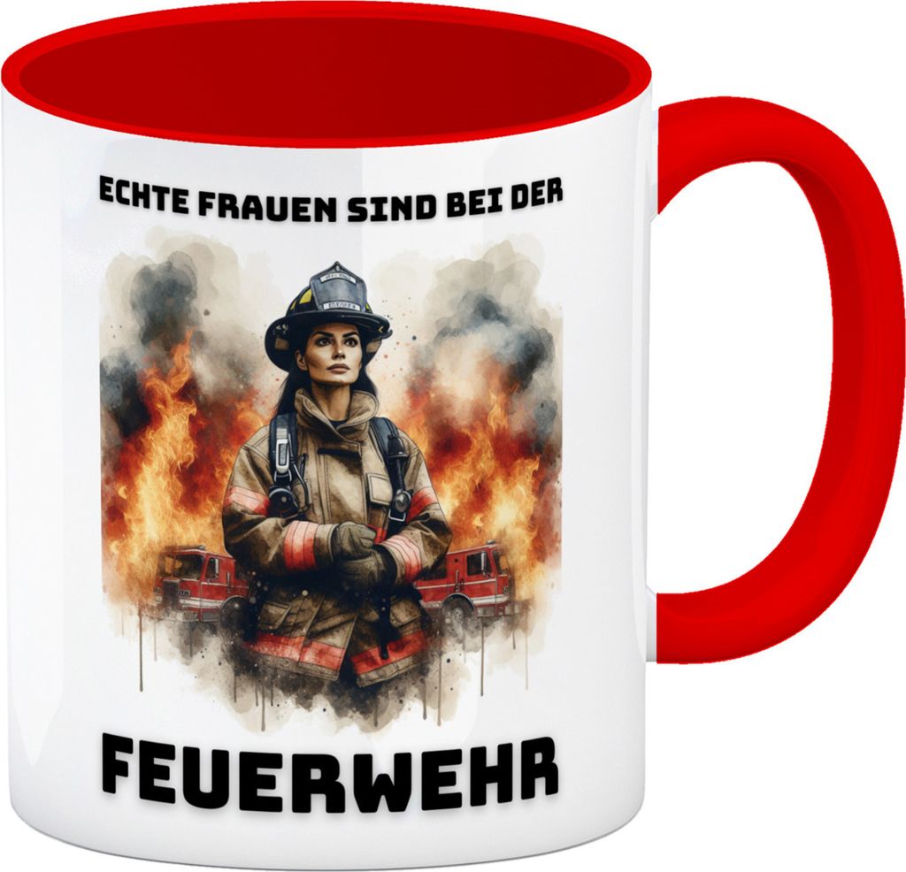 Echte Frauen sind bei der Feuerwehr Kaffeebecher in rot