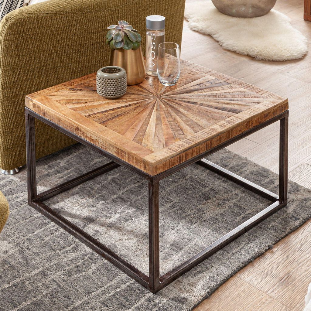 Tavolino in legno massiccio di mango 55x40x55 cm Tavolo con Immagine del prodotto 